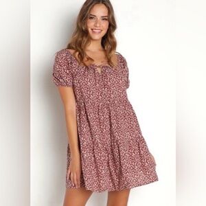 LACAUSA Anthropology Playa tiered babydoll mini dress in size small